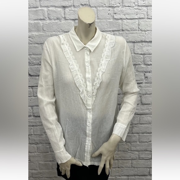 Allison Tops - ALLISON WHITE TEXTURED LONG SLEEVE BLOUSE TOP SIZE L